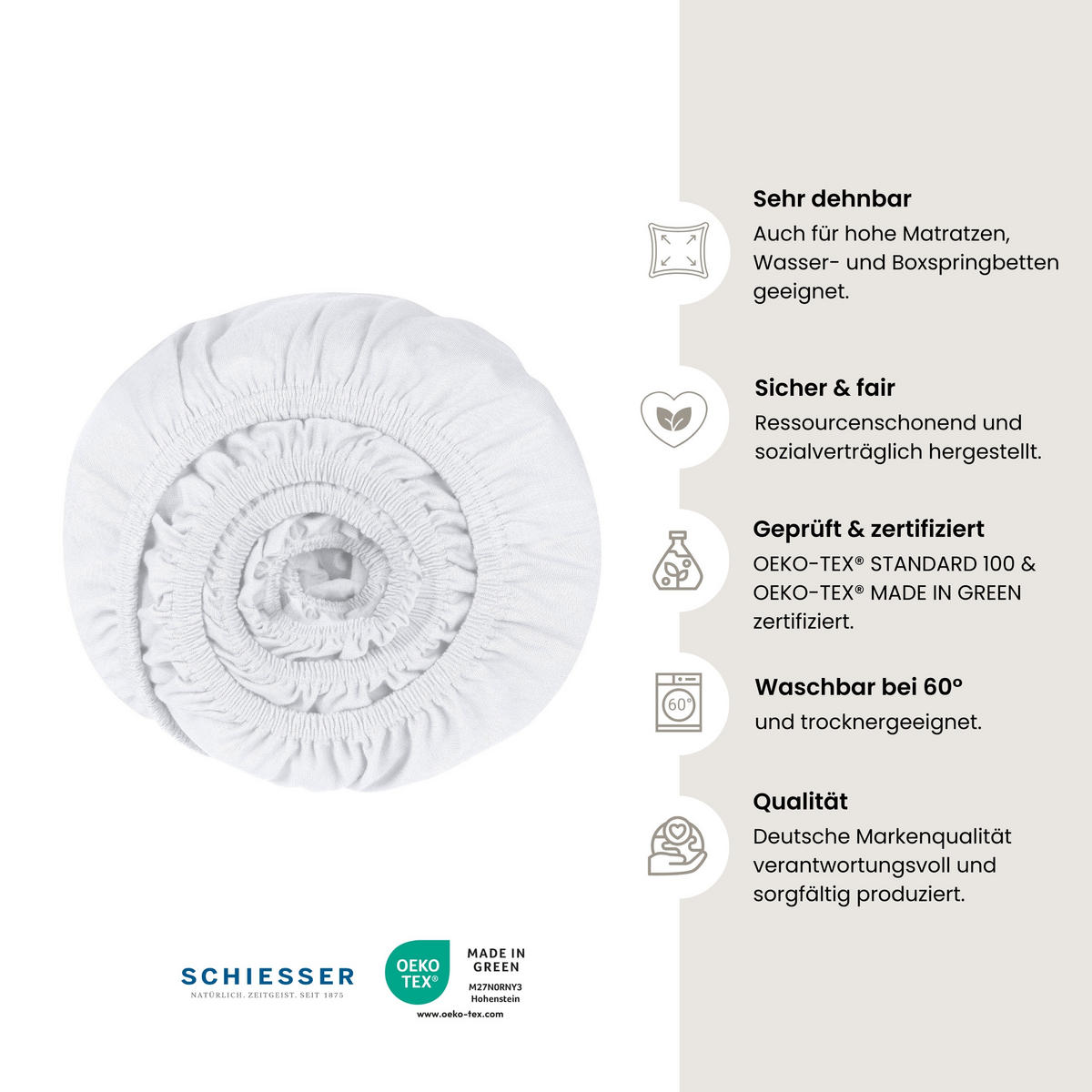 SPANNBETTLAKEN Elli - 97/3 - 100 x 200 cm - Weiß - Weiß, Textil (100/200cm) - SCHIESSER