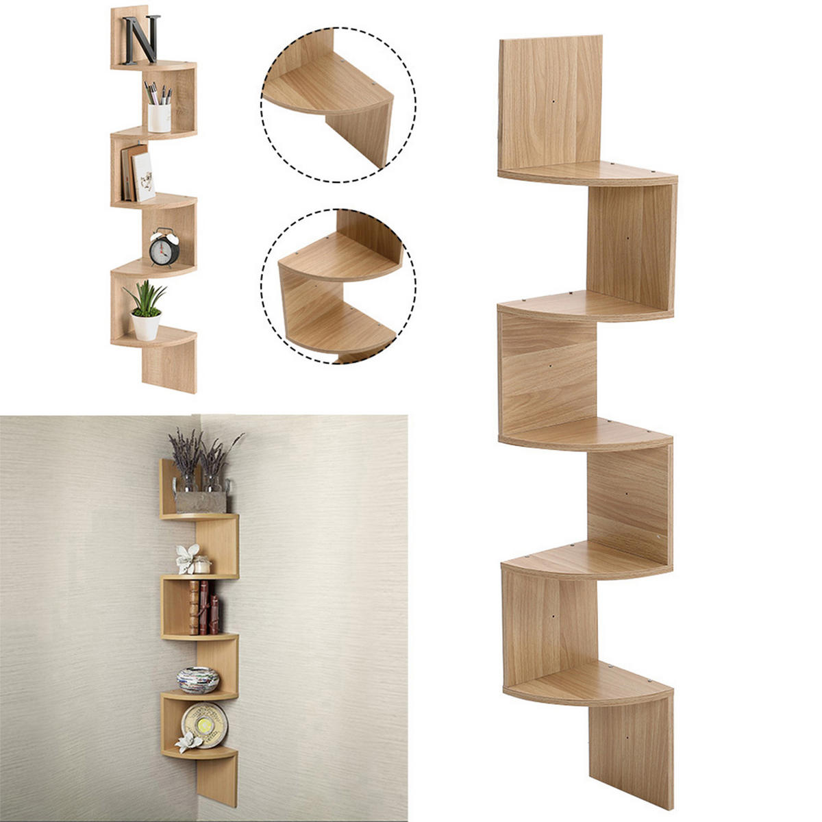 WANDREGAL 5-Stufig aus Holzwerkstoff in Hellbraun Wandmontage Platzsparendes Stufendesign Vielseitig einsetzbar 19,8 x 19,8 x 125 cm - Hellbraun, Holzwerkstoff (19.5/122/19.5cm) - Livingandhome