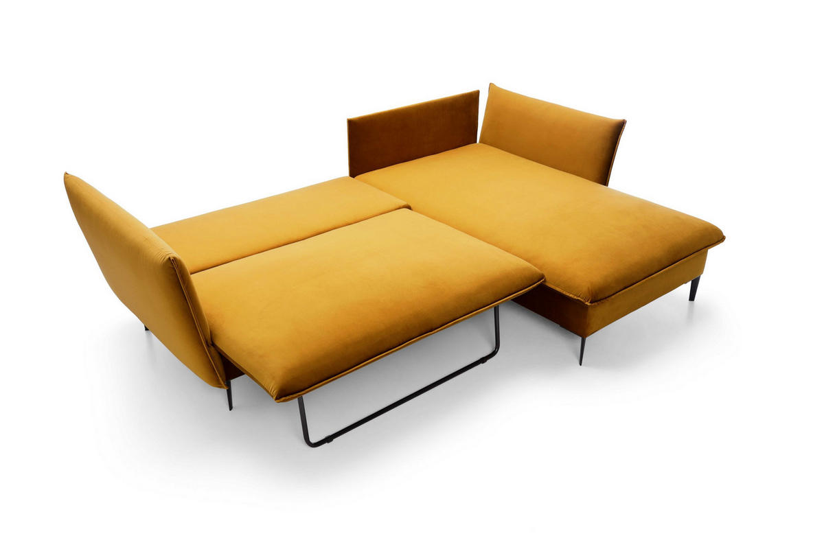 ECKSOFA SOLE Gelb Plüsch-Stoff mit Schlaffunktion - Gelb, Holz (258/167cm) - MASSENO