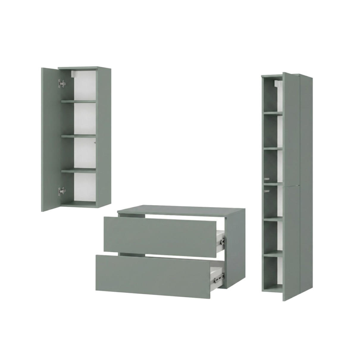 BADMÖBEL-SET Color Aloe 3-Teilig (2S 80 + 1D 100 + 2D 160) - Dunkelgrün, Holzwerkstoff (140/160/45cm) - mzm24