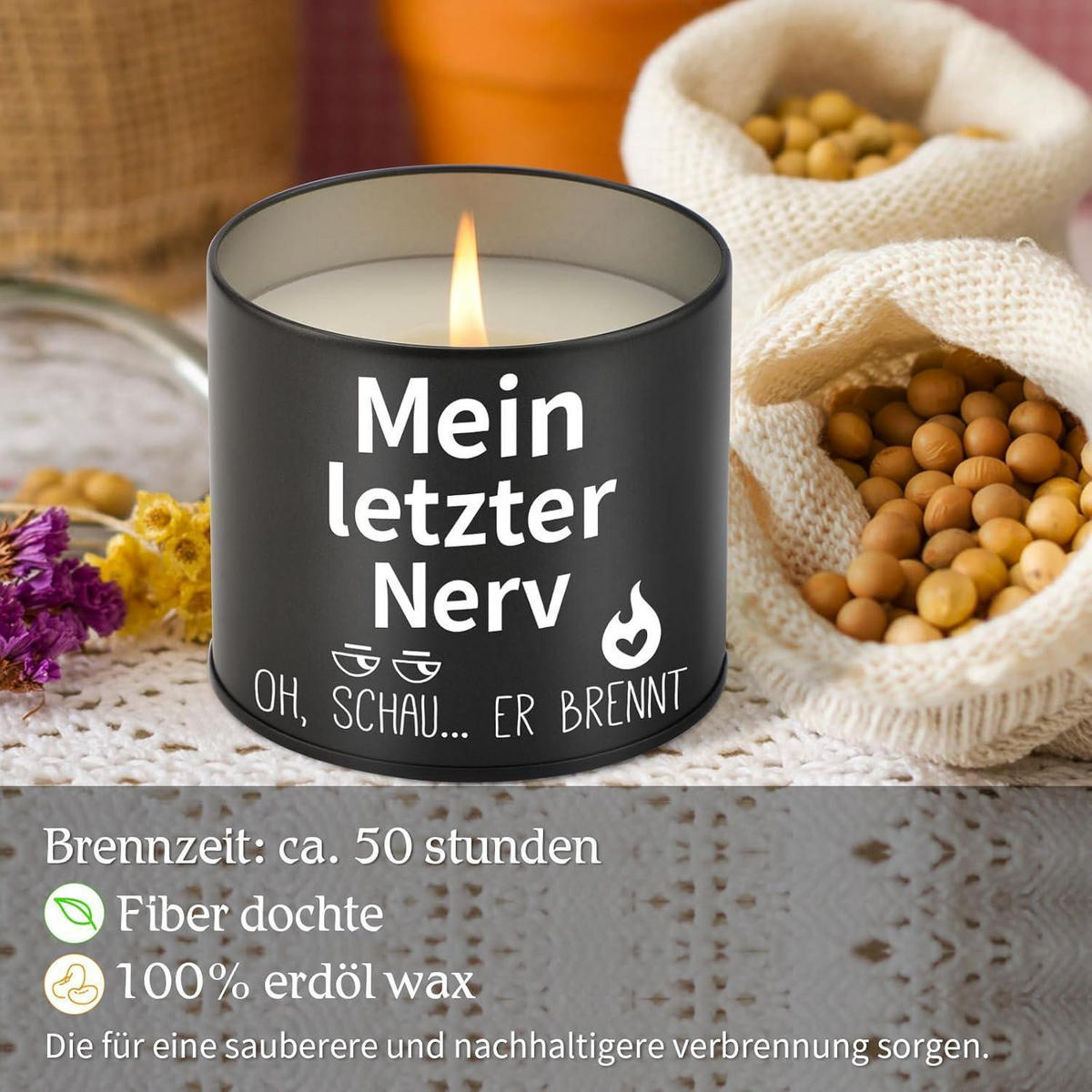 DUFTKERZE Metall Schwarz "Mein letzter Nerv" 9OZ - Schwarz, Paraffin (7.5cm)