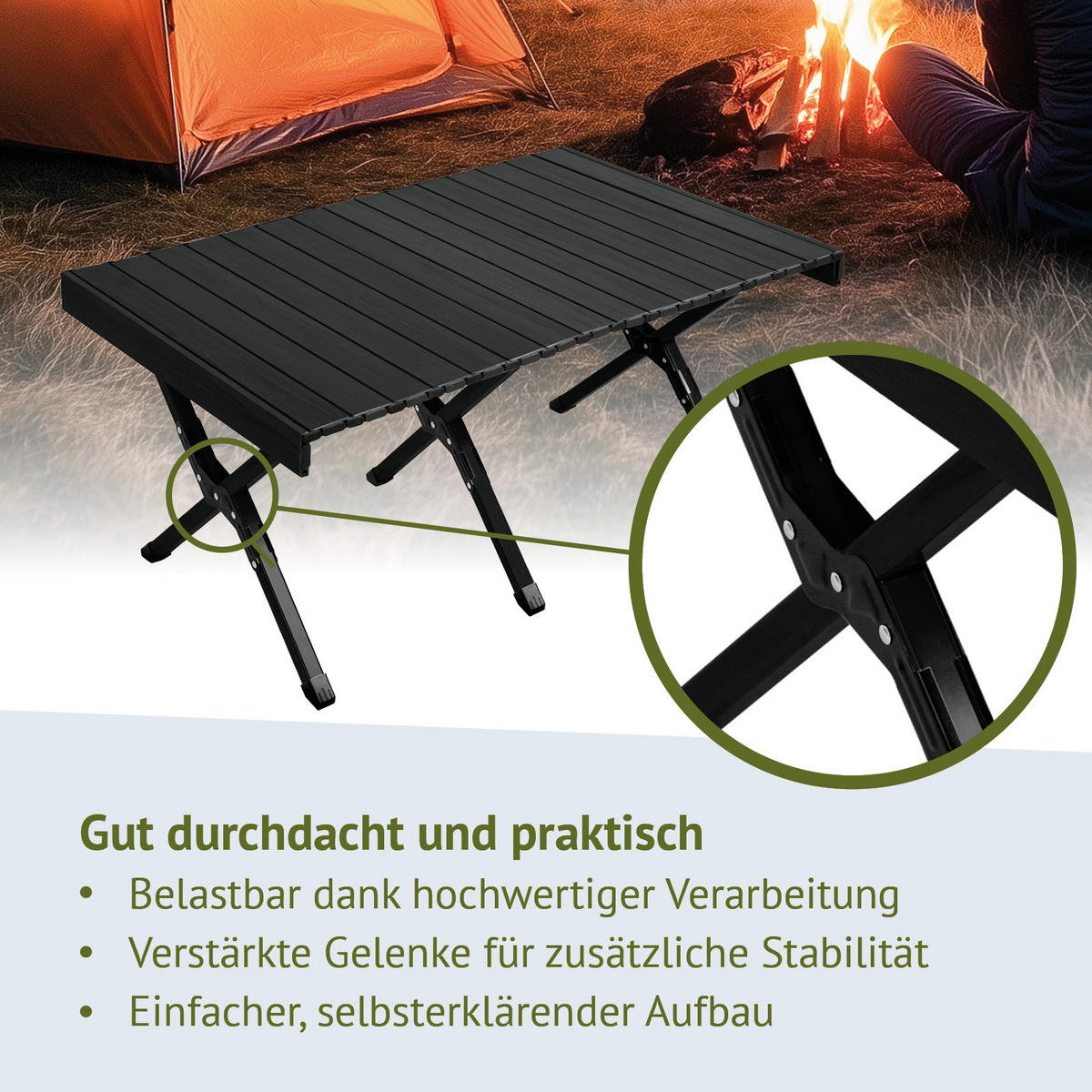 CAMPINGTISCH klappbar aus Aluminium Schwarz - Schwarz, Metall (60/119/44.5cm) - JAWINIO