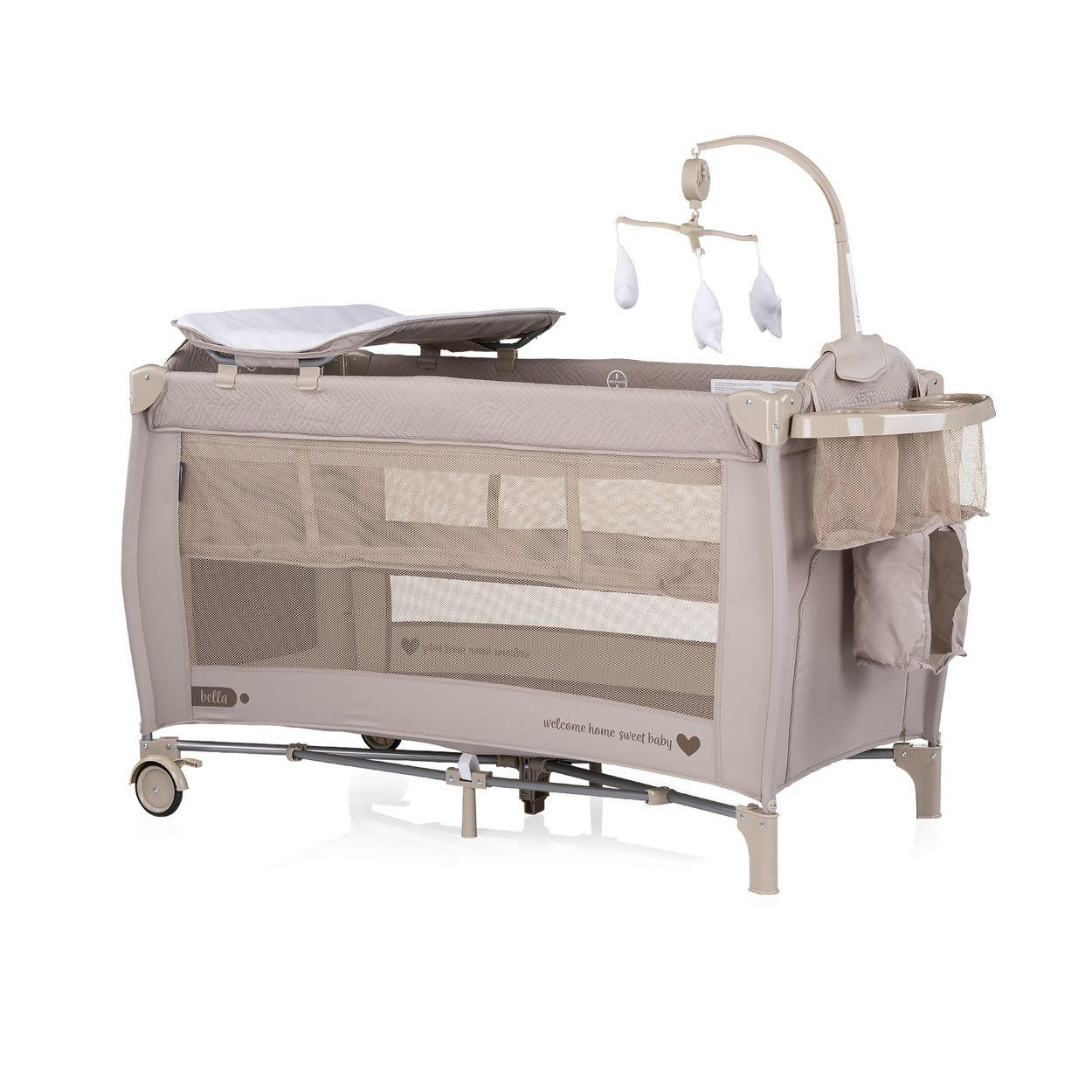 REISEBETT Bella braun gemustert 2 Ebenen seitlicher Eingang Musikmobile Wickelauflage - Braun, Kunststoff (60/120cm) - Chipolino