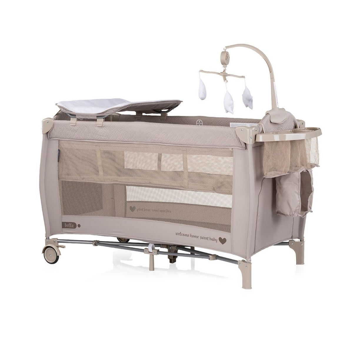 REISEBETT Bella braun gemustert 2 Ebenen seitlicher Eingang Musikmobile Wickelauflage - Braun, Kunststoff (60/120cm) - Chipolino