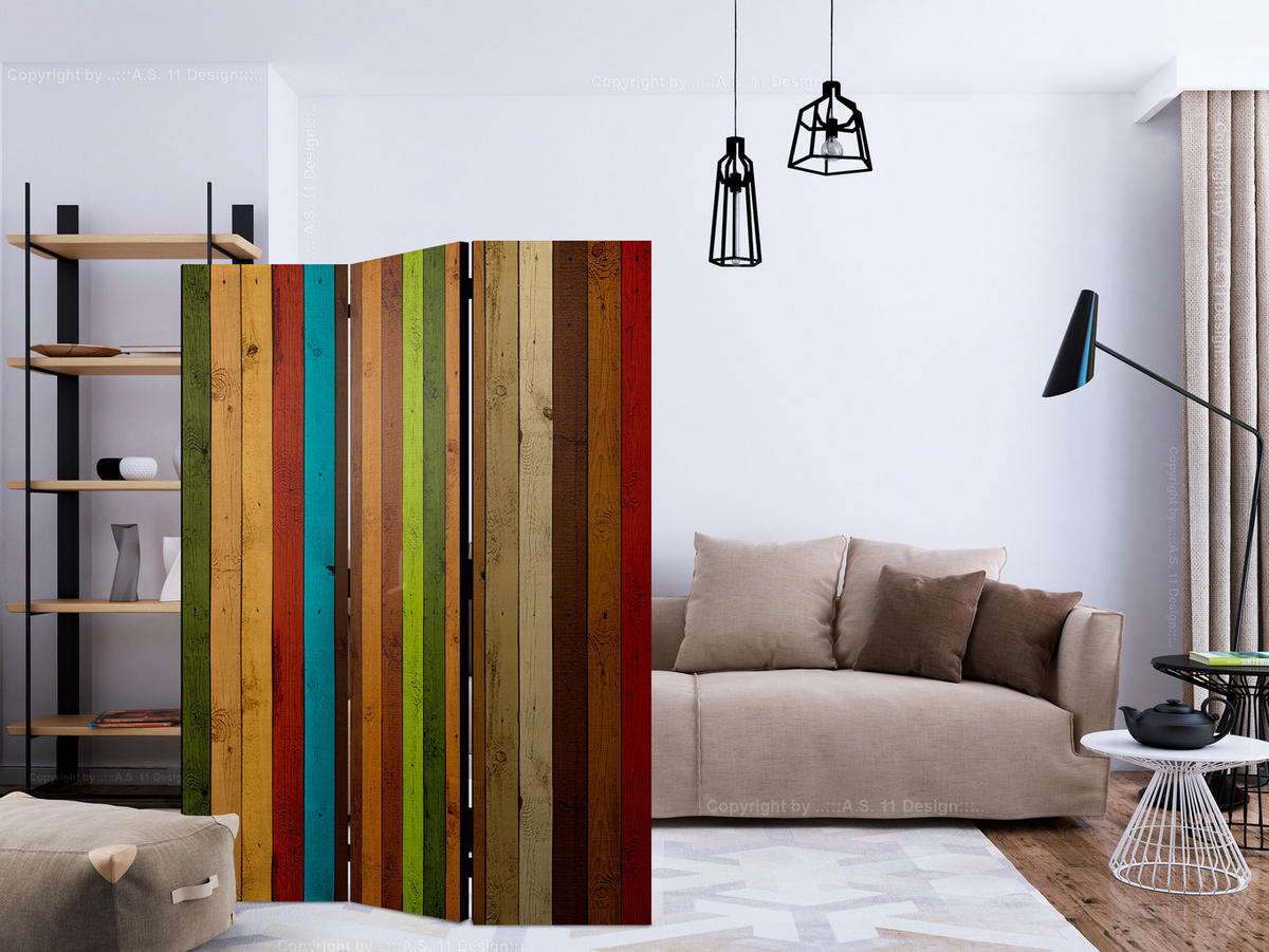 PARAVENT Einseitig Bedruckter 3-tlg 135x172 cm Holz Regenbogen - Multicolor, Holz/Textil (135/172/3cm) - Muralo