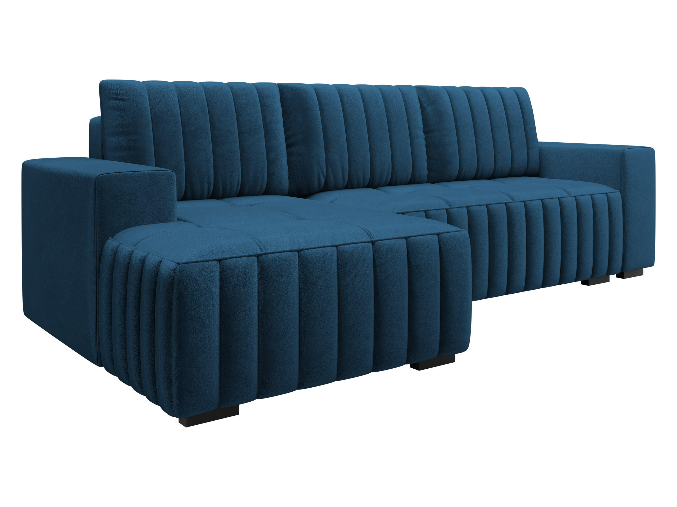ECKSOFA Hugo, Seite: Links - Blau/Dunkelbraun, Holz/Textil (240/140cm)
