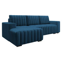 ECKSOFA Hugo, Seite: Links - Blau/Dunkelbraun, Holz/Textil (240/140cm)