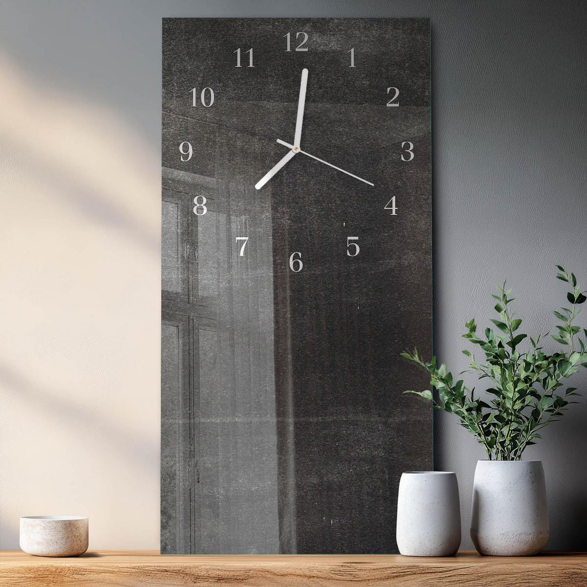 WANDUHR 30x60 cm - Wiese - Grau, Glas (30/60/0.4cm) - TULUP