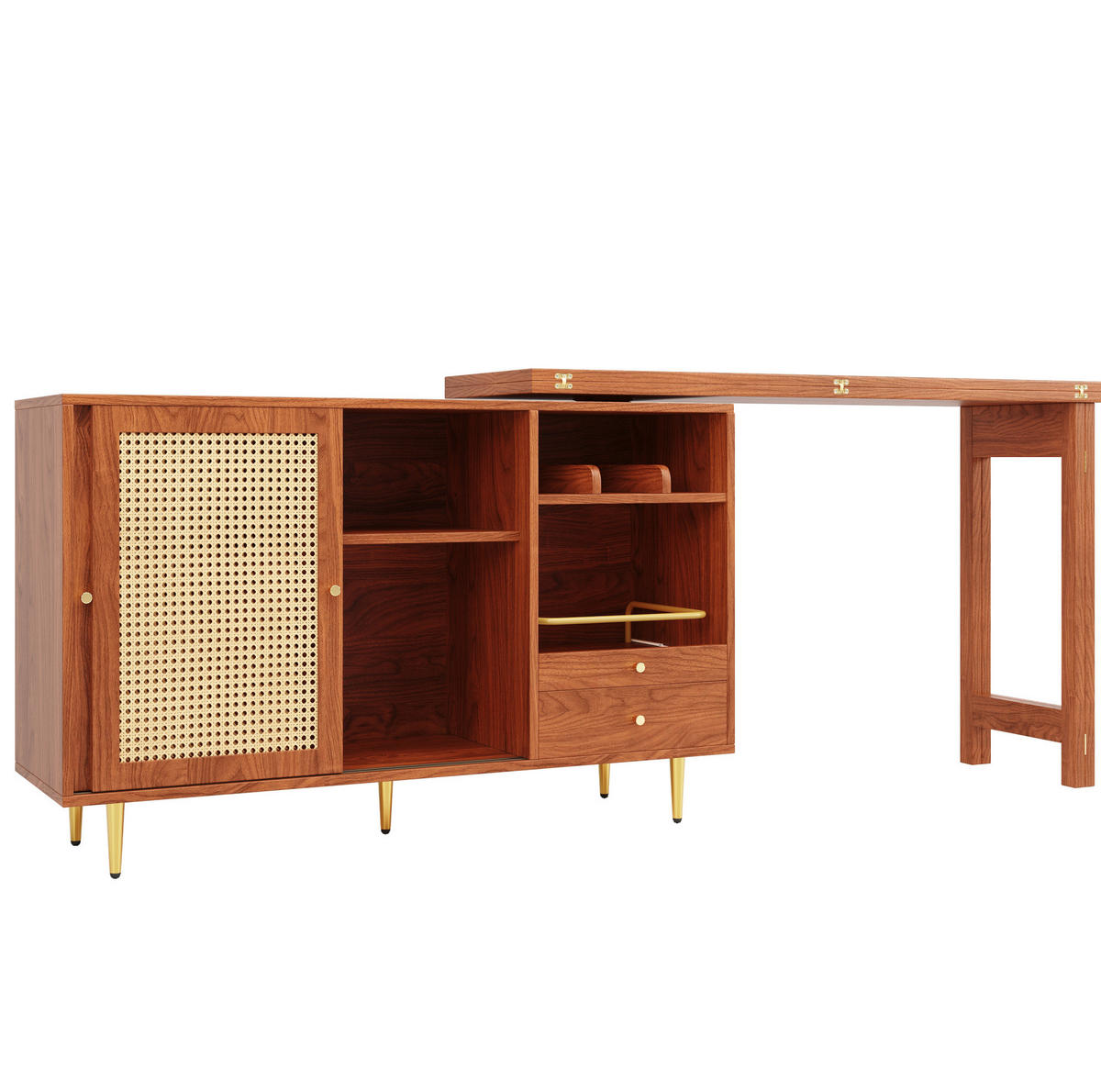 BARTISCH für Küche 107/40/71,4 cm, drehbar & klappbar mit Stauraum - Braun, Holzwerkstoff (187/40/76cm) - BEAOK