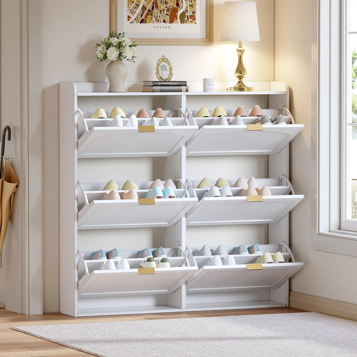 SCHUHSCHRANK platzsparend 6 Fächer Weiß 120x23x118cm - Weiß, Holzwerkstoff (23/118/120cm) - FLIEKS