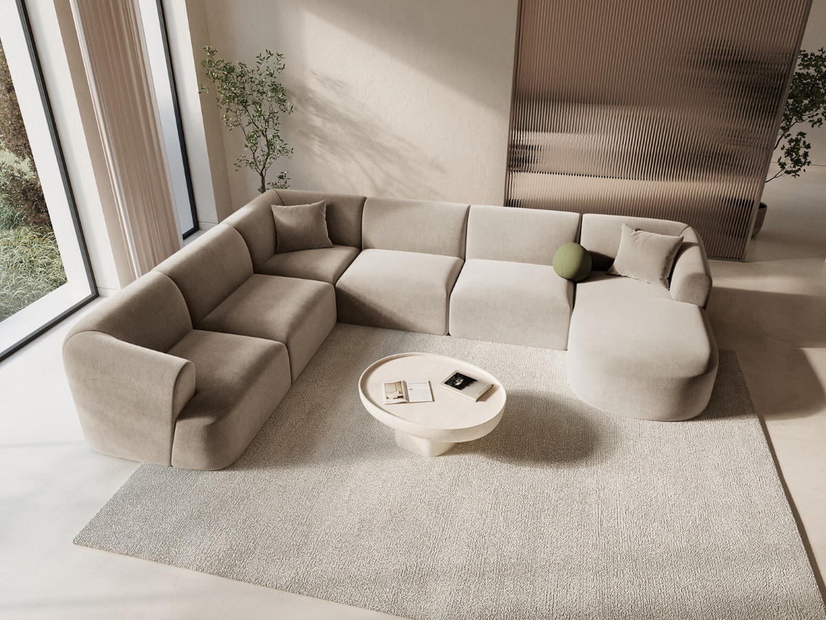 MODULARES-PANORAMASOFA links Campi aus Samt dunkelbeige 7 Sitzplätze - Mokka, Textil (255/70/330cm) - Cosmopolitan Design