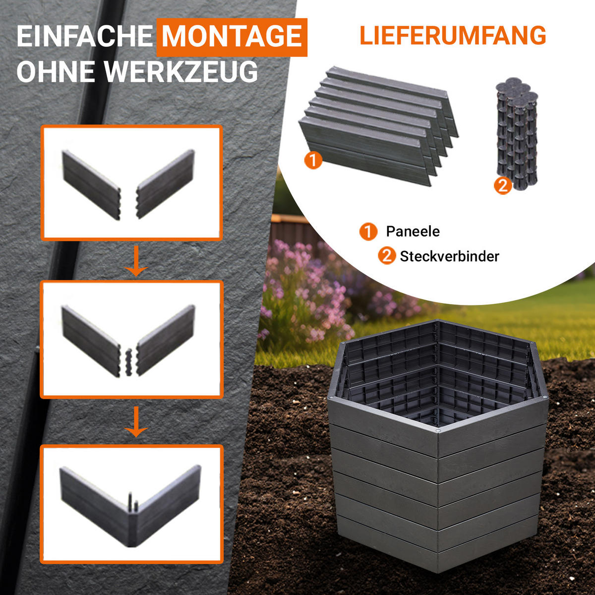 HOCHBEET Stony L 75 - Anthrazit, Kunststoff (110/75/56.8cm) - GARANTIA