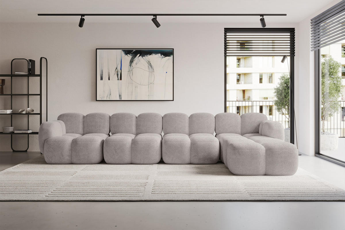 ECKSOFA modulares Sofa Rechts Miko-L3 390x205x75 Hellgrau Velours - Hellgrau/Schwarz, Holzwerkstoff/Kunststoff (390/205cm) - ALTDECOR