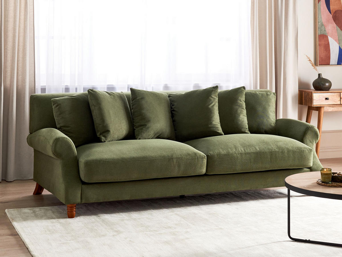 3-SITZER-SOFA dunkelgrün Eike - Dunkelbraun/Grün, Textil (229/82/102cm) - Beliani