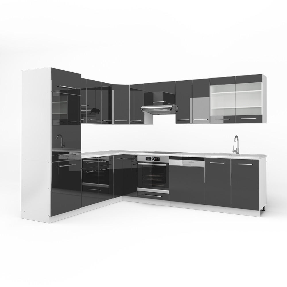 ECKKÜCHE Fame-Line Anthrazit 227 x 60 cm ohne AP - Schwarz Hochglanz/Anthrazit, Holzwerkstoff (287/81.6/46cm) - Vicco