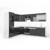 ECKKÜCHE Fame-Line Anthrazit 227 x 60 cm ohne AP - Schwarz Hochglanz/Anthrazit, Holzwerkstoff (287/81.6/46cm) - Vicco
