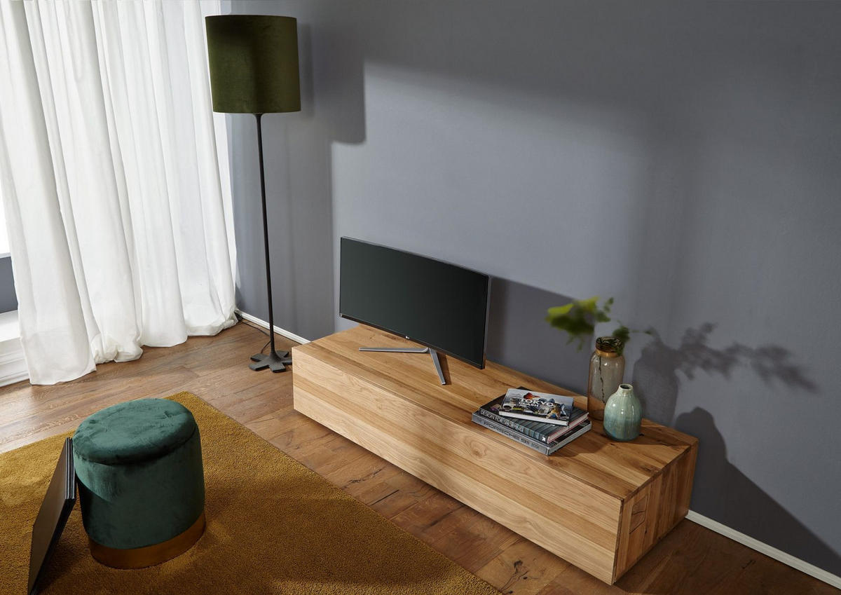 TV-BOARD Wild-/Zerreiche 160x52x32 natur geölt FRANKFURT #106 - Naturfarben, Holz (160/32/52cm) - Massivmoebel24