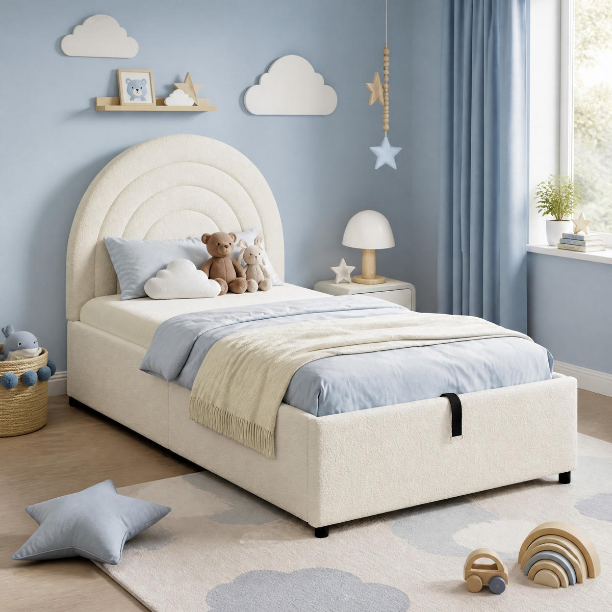 KINDERBETT 90/200 cm aus Bouclé mit hydraulischem Stauraum Beige - Beige, Textil (90/200cm) - Modenvie