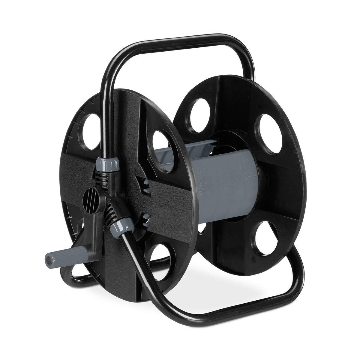 SCHLAUCHTROMMEL - Schwarz, Kunststoff/Metall (42/38/31cm) - Relaxdays