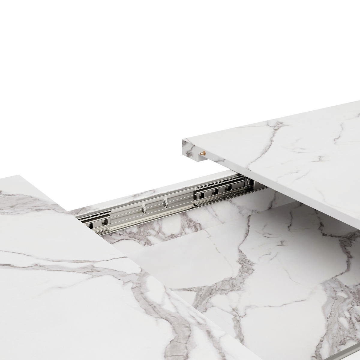 ESSTISCH 160/80/76,5 cm weiß marmoriert mit kreuzförmigen Eisenbeinen - Weiß, Holzwerkstoff (160/80/76.5cm) - OKWISH