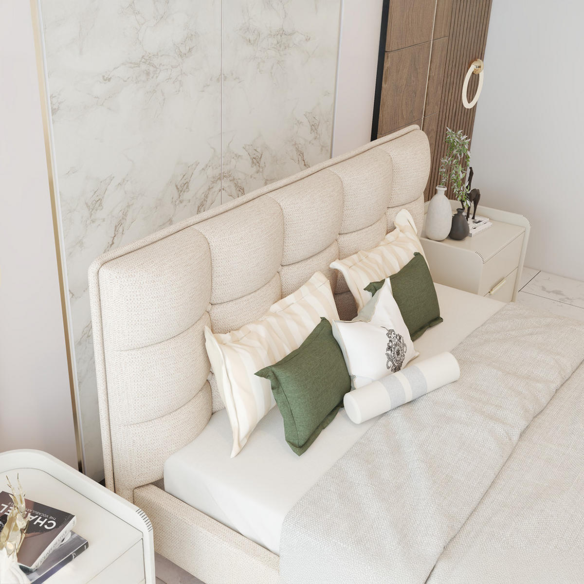 POLSTERBETT SISI, Lattenrost, ohne Bettkasten, gepolsterte Kopfstütze 160/200 in Creme - Creme/Schwarz, Holz/Textil (160/200cm) - imoebel24