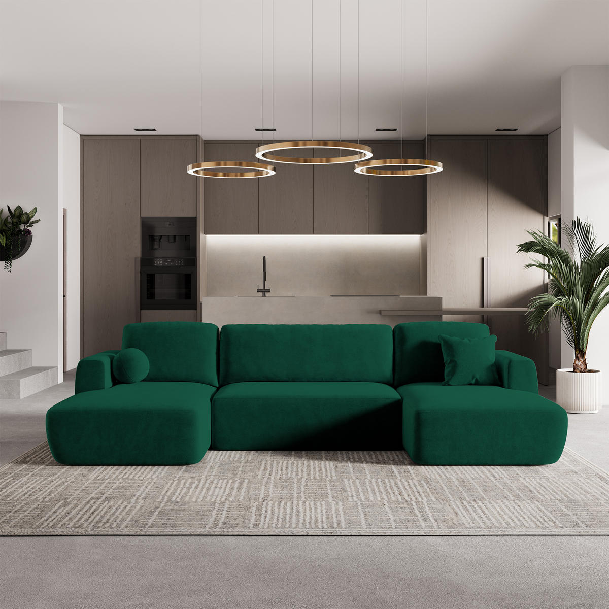 ROHOVÁ SEDAČKA SENTUM tmavě zelená - černá/tmavě zelená, dřevo/textil (330/148cm) - MASSENO