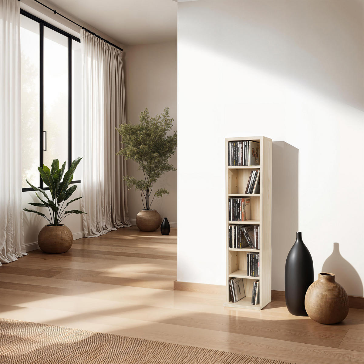 CD/DVD Regal Juliane,90 x 21 x 20 cm,buche - Buchefarben, Holz (21/90/20cm) - tectake