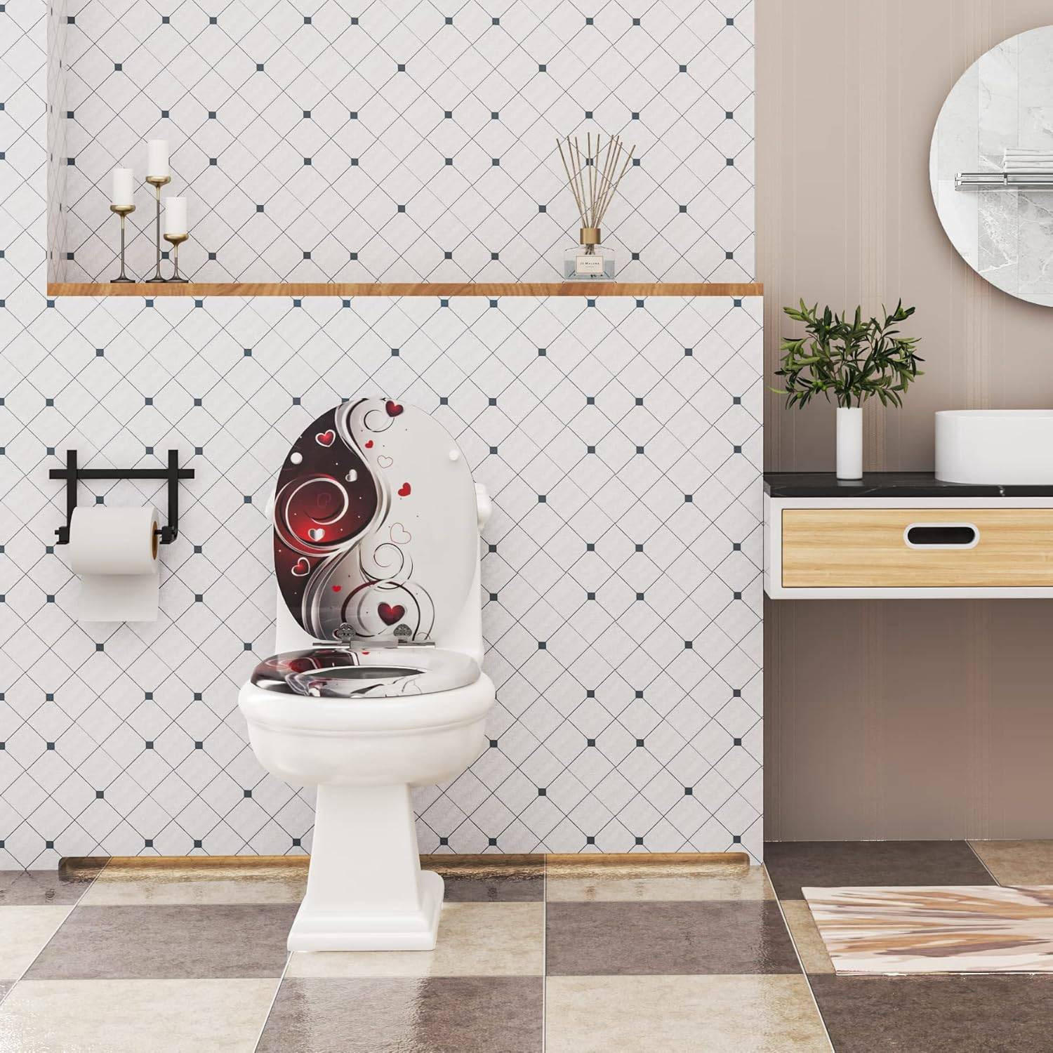 WC SITZ Toilettensitz mit Absenkautomatik, Antibakteriell - Rot/Weiß, Kunststoff (37/2.51/43cm) - Woltu