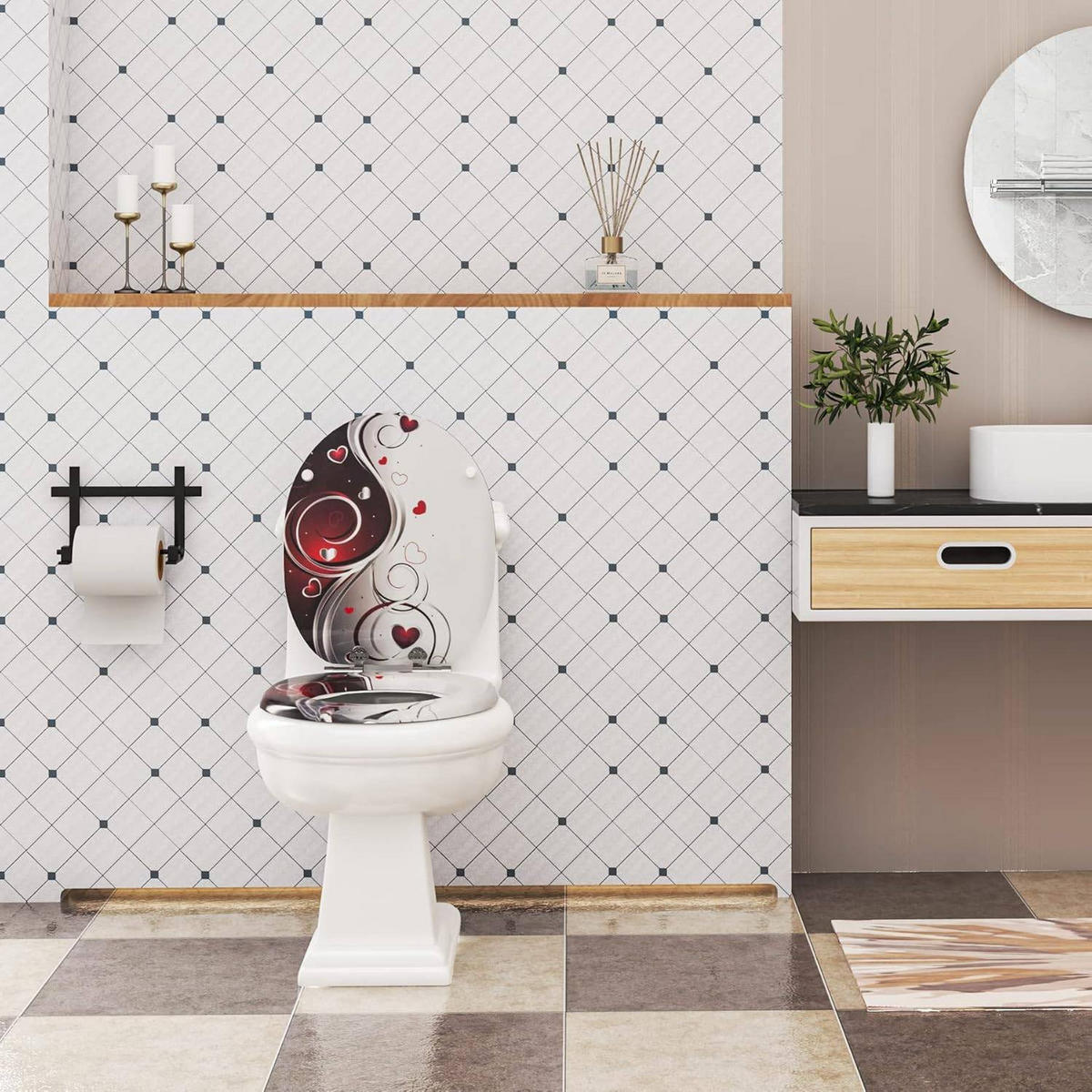 WC SITZ Toilettensitz mit Absenkautomatik, Antibakteriell - Rot/Weiß, Kunststoff (37/2.51/43cm) - Woltu