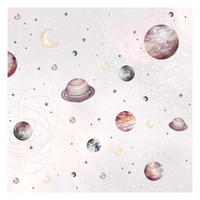 FOTOTAPETE Aquarell Planeten, Mond und Sterne 288/288 cm - Pastellblau, Papier (288/288cm) - Bilderwelten