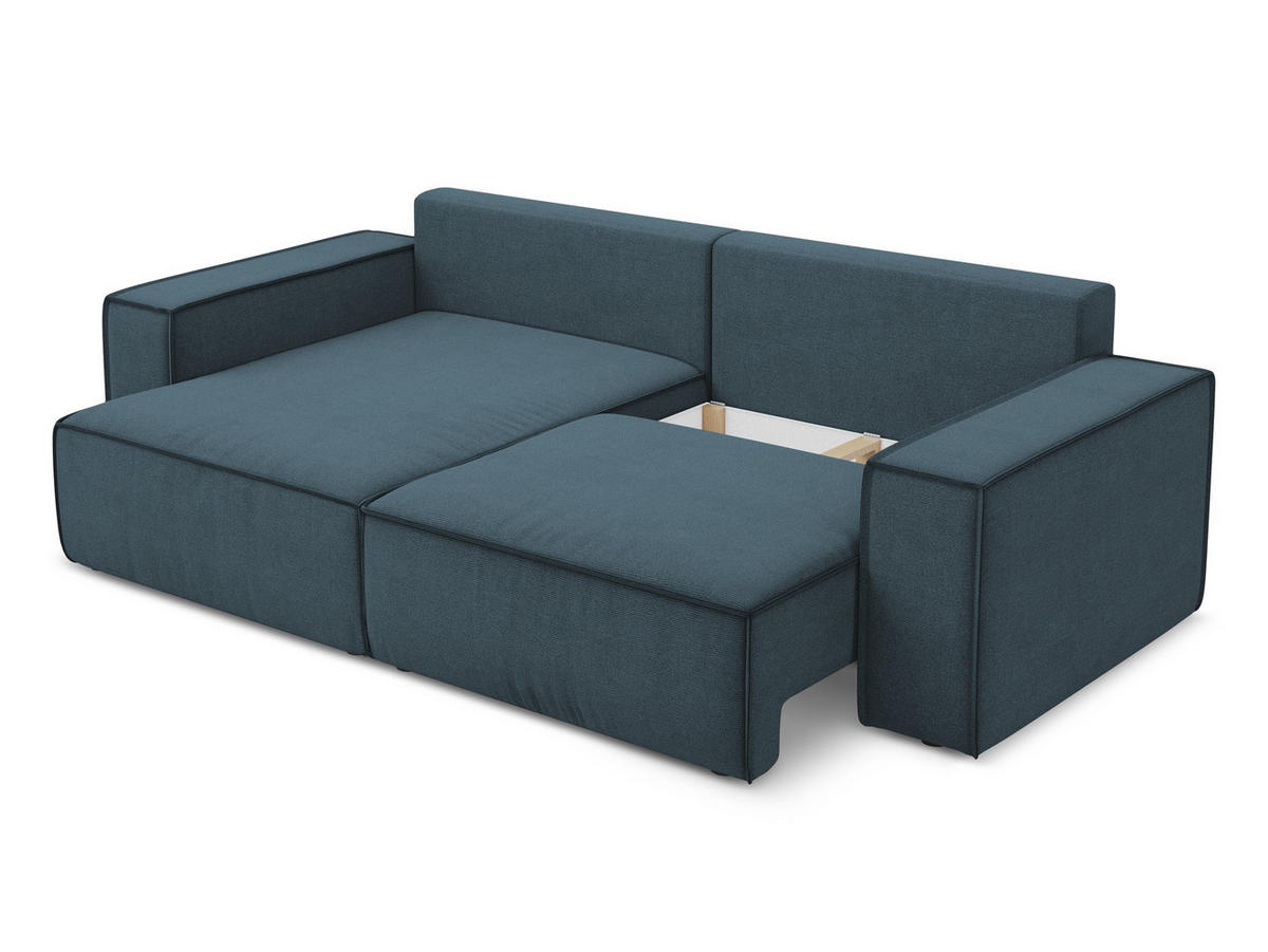 ECKSOFA mit Schlaffunktion Strukturstoff Stoff Blau - Blau/Blaugrau, Kunststoff/Textil (148/257cm) - Makamii