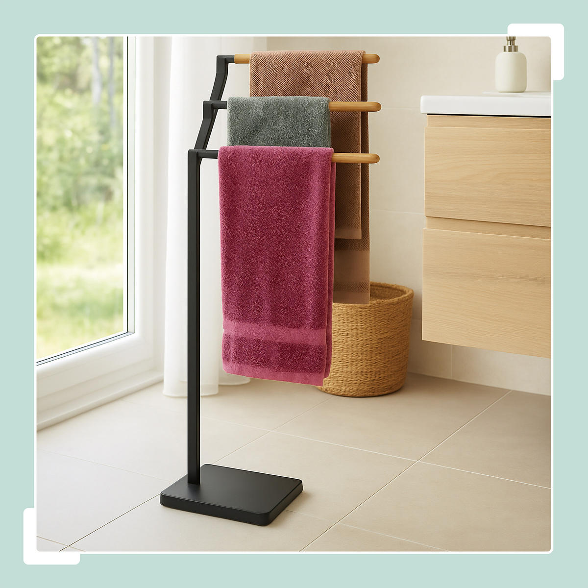 DRŽAČ ručnika - crna, drvo/metal (38.5/75/18cm) - Relaxdays