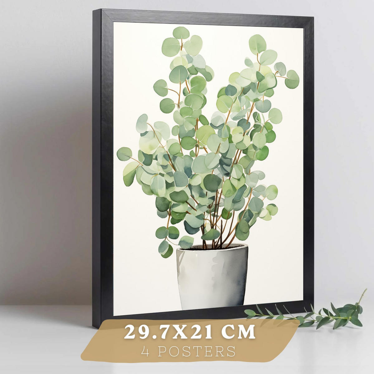 PLAKAT Sada 4 Květinové A3 Černý rám - černá, papír (29.7/1/42cm) - Nacnic