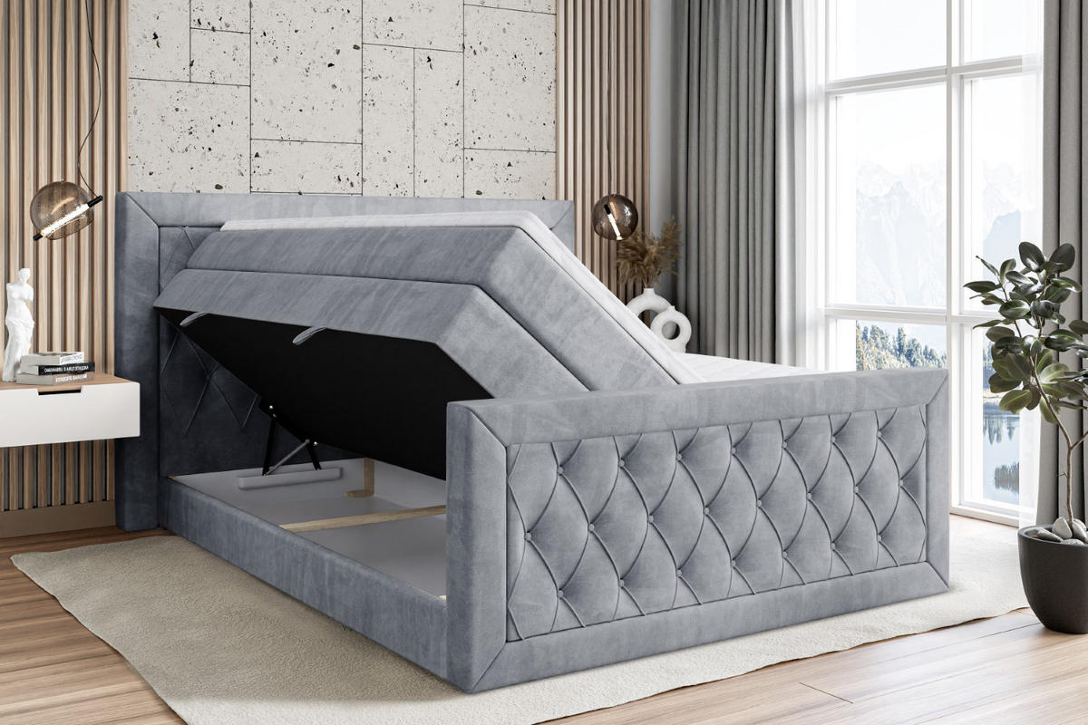 BOXSPRINGBETT NOEL-Z KING - 160 x 200 - H3/H4 - Grau - Grau, Holzwerkstoff (160/200cm) - ALTDECOR