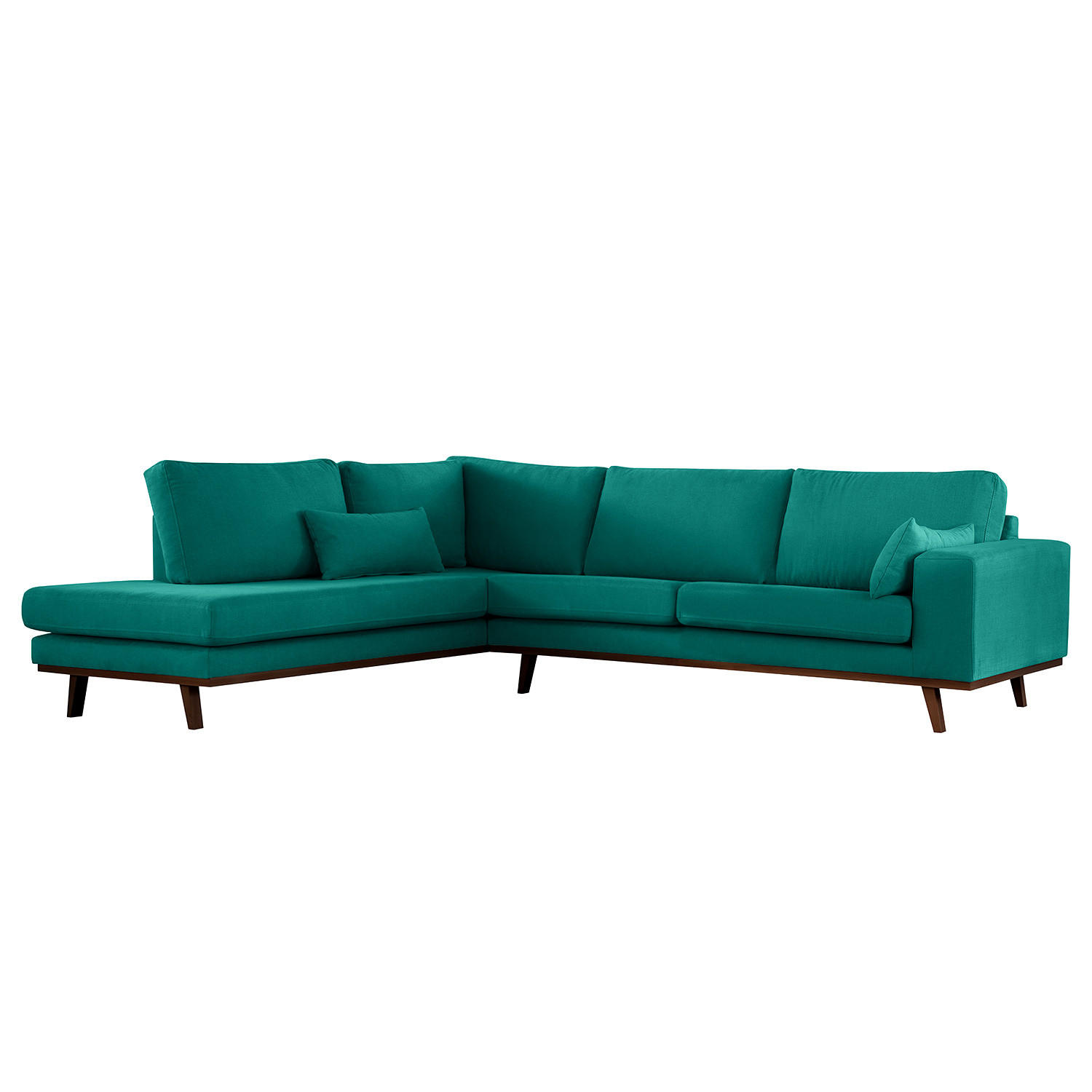 ECKSOFA mit Ottomane - Buchefarben/Petrol, Buchenholz/Textil (287/219cm) - home24