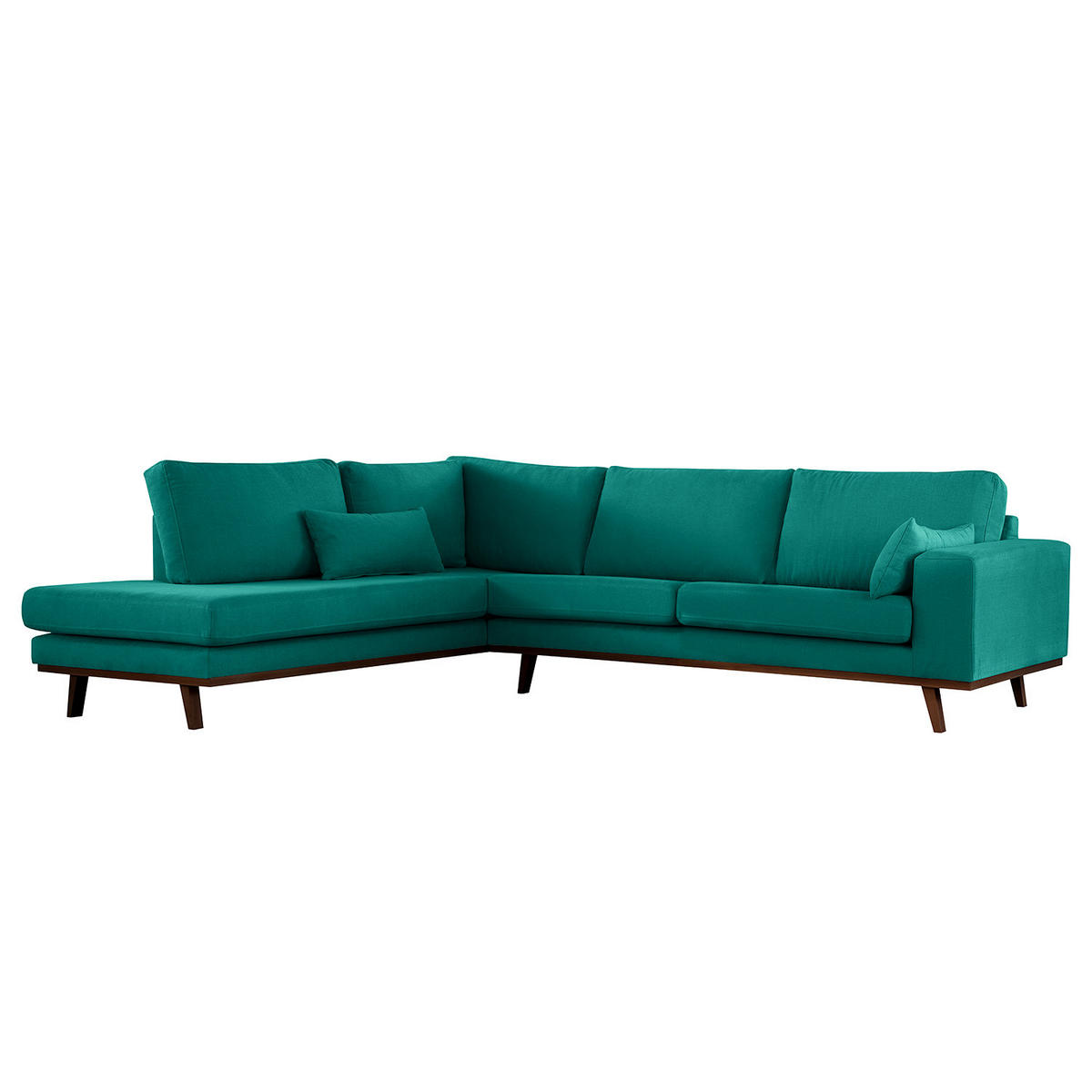 ECKSOFA mit Ottomane - Buchefarben/Petrol, Buchenholz/Textil (287/219cm) - home24