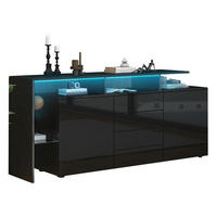 SIDEBOARD mit LED 160 cm Schwarz Hochglanz - Schwarz, Holzwerkstoff (160/70/35cm) - Meubliv