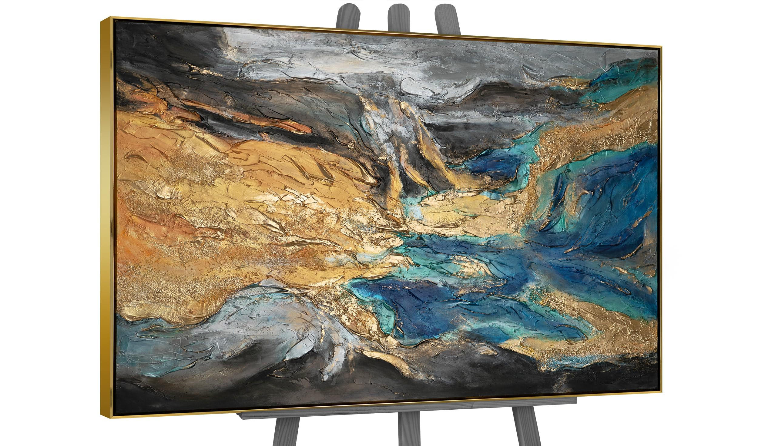 GEMÄLDE Abstrakte Symphonie II Schattenfugenrahmen Gold 120x80 cm - Goldfarben, Holz (120/80cm) - YS-art gallery