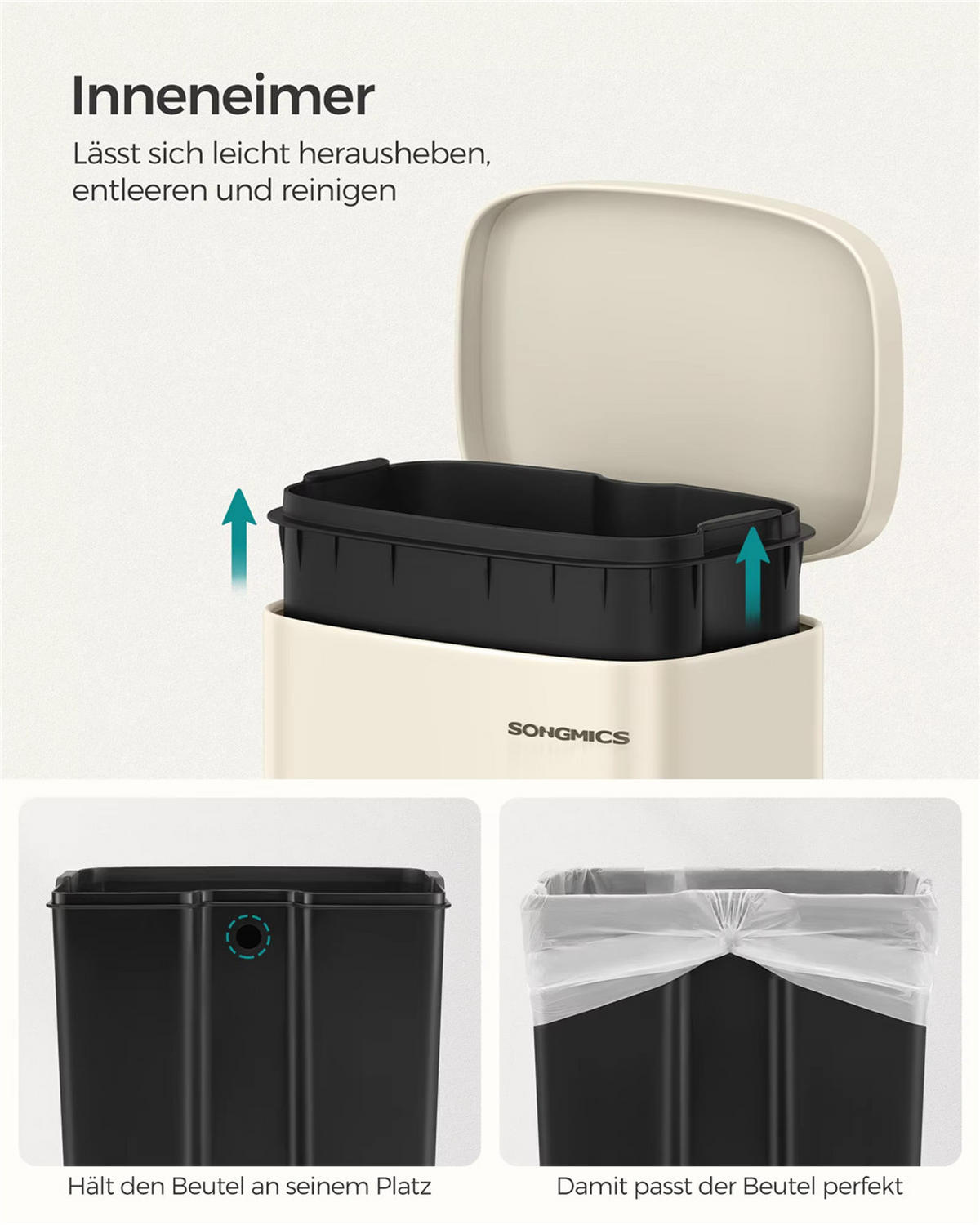 MÜLLEIMER 30 L Küche Tretmülleimer Softclose Deckel - Beige, Metall (34.8/63.3/29.7cm) - Kaket