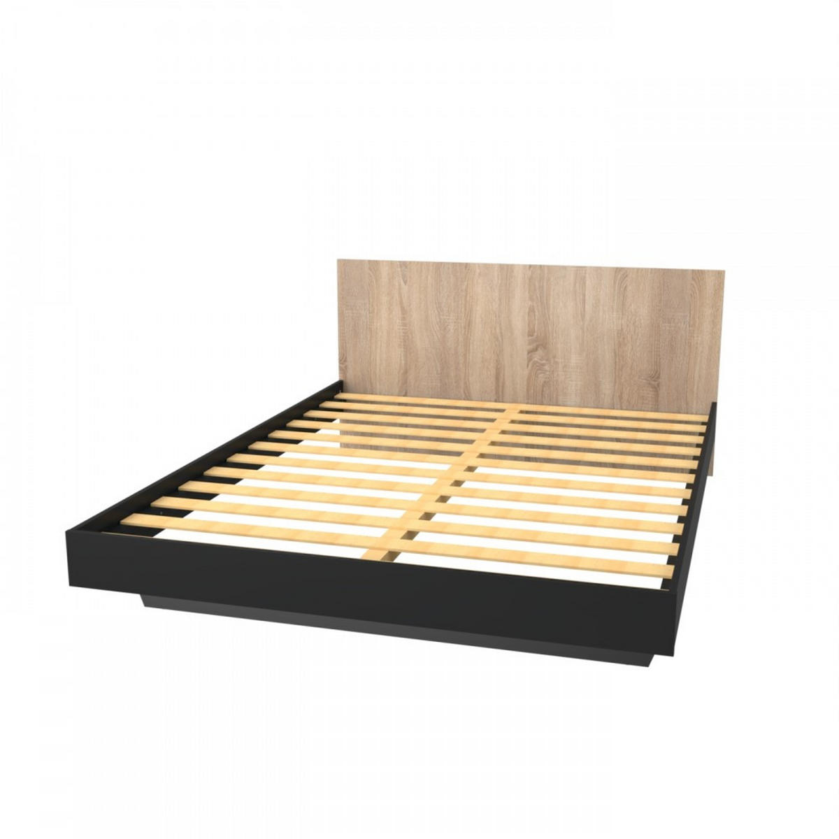 BETT MIT KOPFTEIL LOFT / 160x200 cm - Schwarz & gebleichte Eiche Dekor - Eichefarben/Schwarz, Holzwerkstoff (160/200cm) - Weber Industries