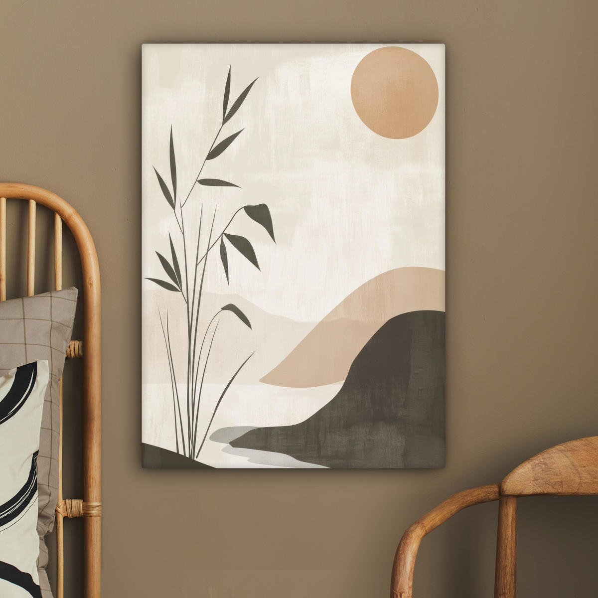 LEINWANDBILD Japandi - Landschaft - Beige 60x80 cm - Cognac, Textil (60/80cm) - MuchoWow