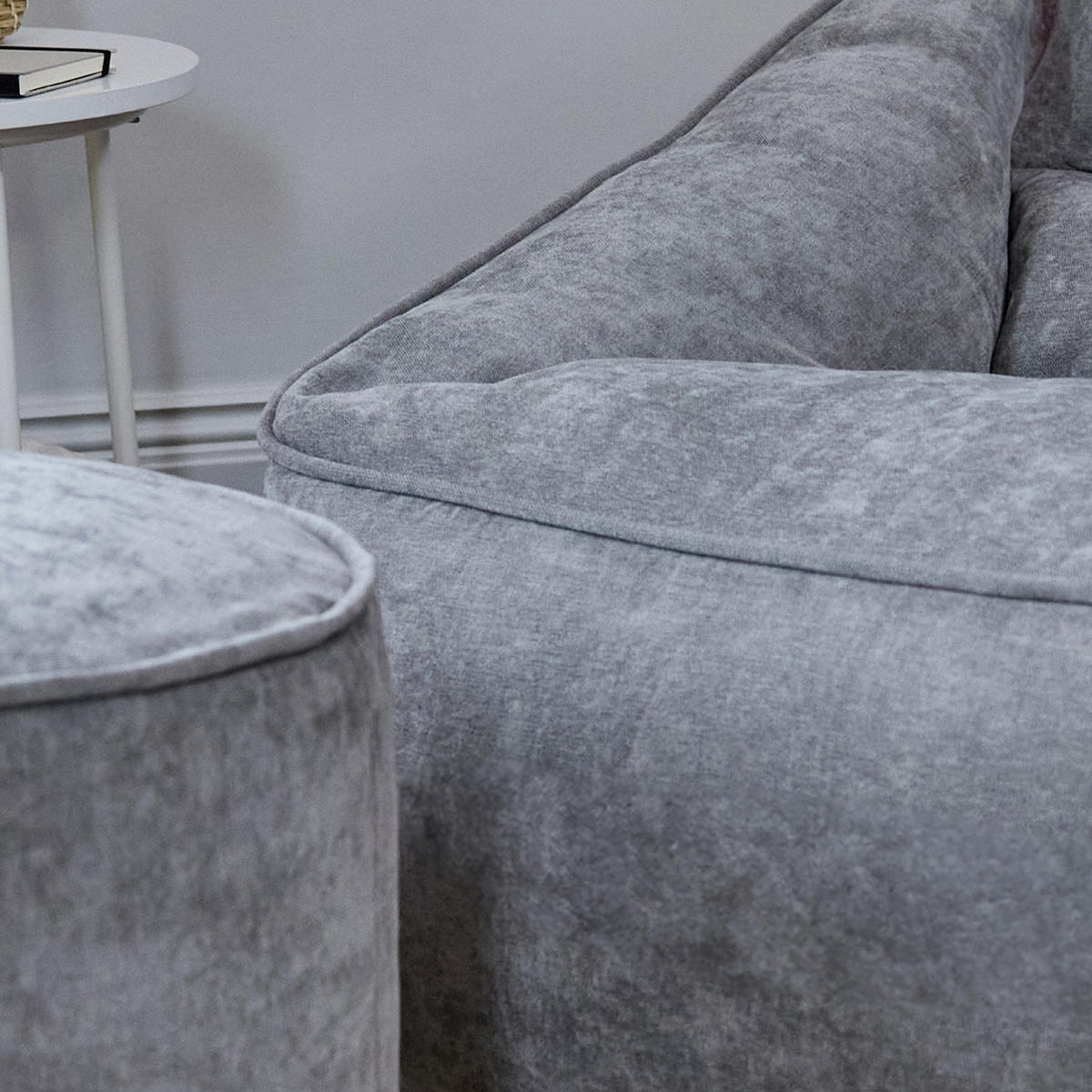 SITZSACK Chenille-Sessel icon Natalia und Fußhocker-Sitzsack Milano im 2-teiligen Set, grau - Grau, Kunststoff/Textil (100/80/88cm) - icon