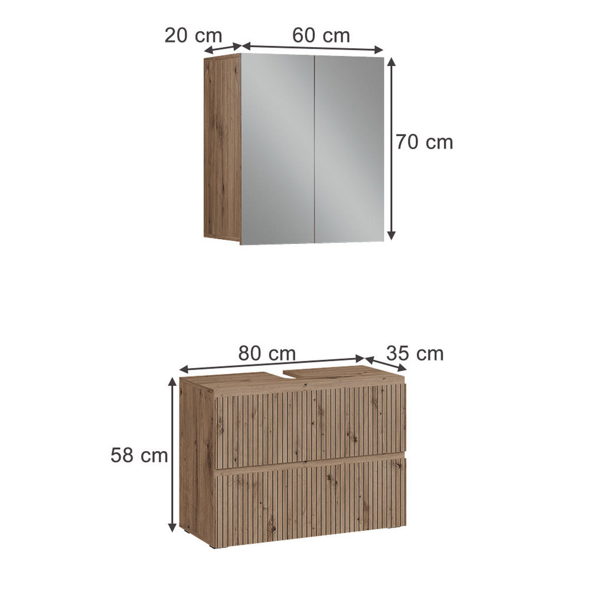 BADMÖBEL-SET Takumi Artisan 2 Teile - Hellgrau, Holzwerkstoff (60/58/35cm) - Vicco
