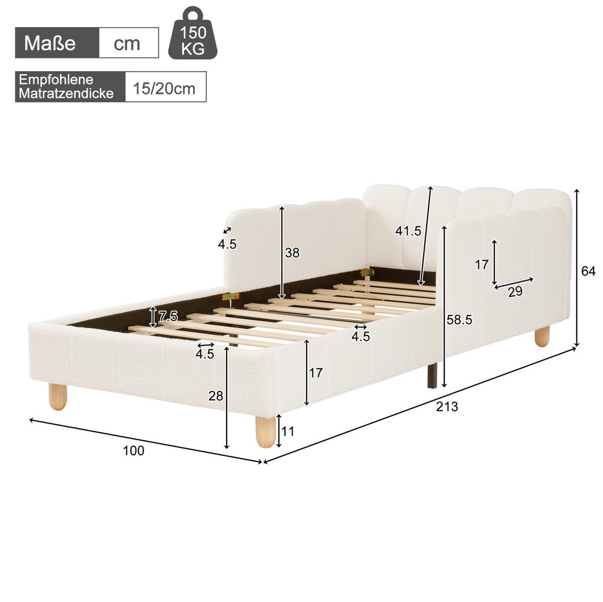 KINDERBETT 140/190 cm mit Sicherheitsbarriere, verstellbaren Seitenlehnen und Stauraumtaschen, Samt, Beige - Beige, Textil (140/190cm) - Redom