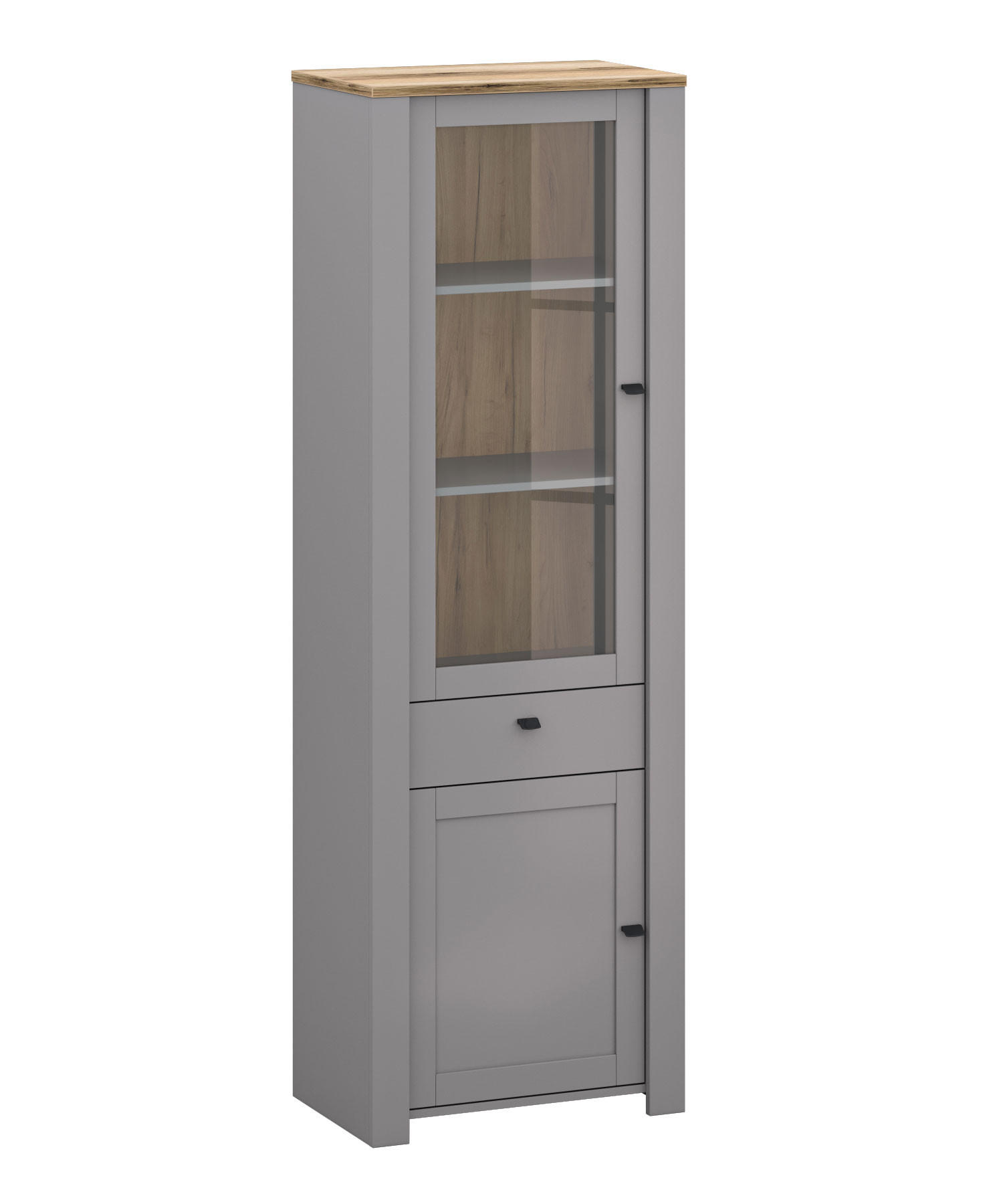 VITRINE Latour grau / Eiche Delano 65 / 42 / 200cm - Braun/Grau, Holz/Holzwerkstoff (65/200/42cm) - Feldmann-Wohnen