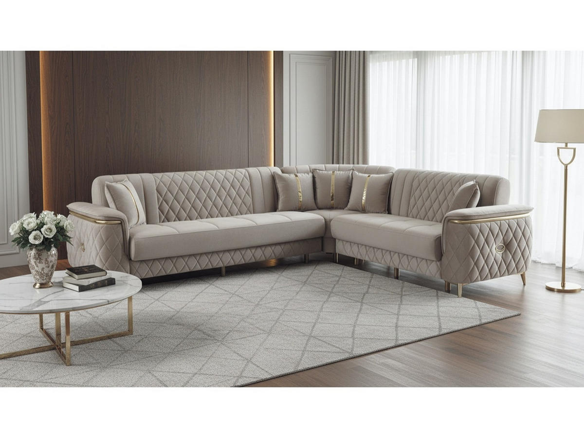 ECKSCHLAFSOFA Pasadena Beige - Langer Schenkel Links - Beige, Holzwerkstoff/Kunststoff (315/245cm)