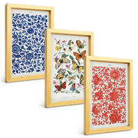 BILDER SET 3er Set - 20x30 cm Goldrahmen - Vintage-Blumen-Schmetterlings-Ornamente - Goldfarben, Kunststoff (20/30cm) - TULUP
