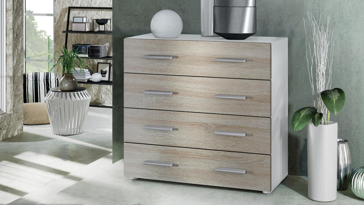 KOMMODE Pavos Eiche sägerau - Eiche San Remo, Holzwerkstoff (76/72/35cm) - Vladon