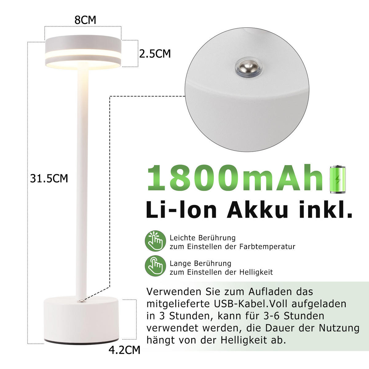 TISCHLEUCHTE Leuchtmann 8/31.5/8 cm - Weiß, Metall (8/8/31.5cm) - ZMH