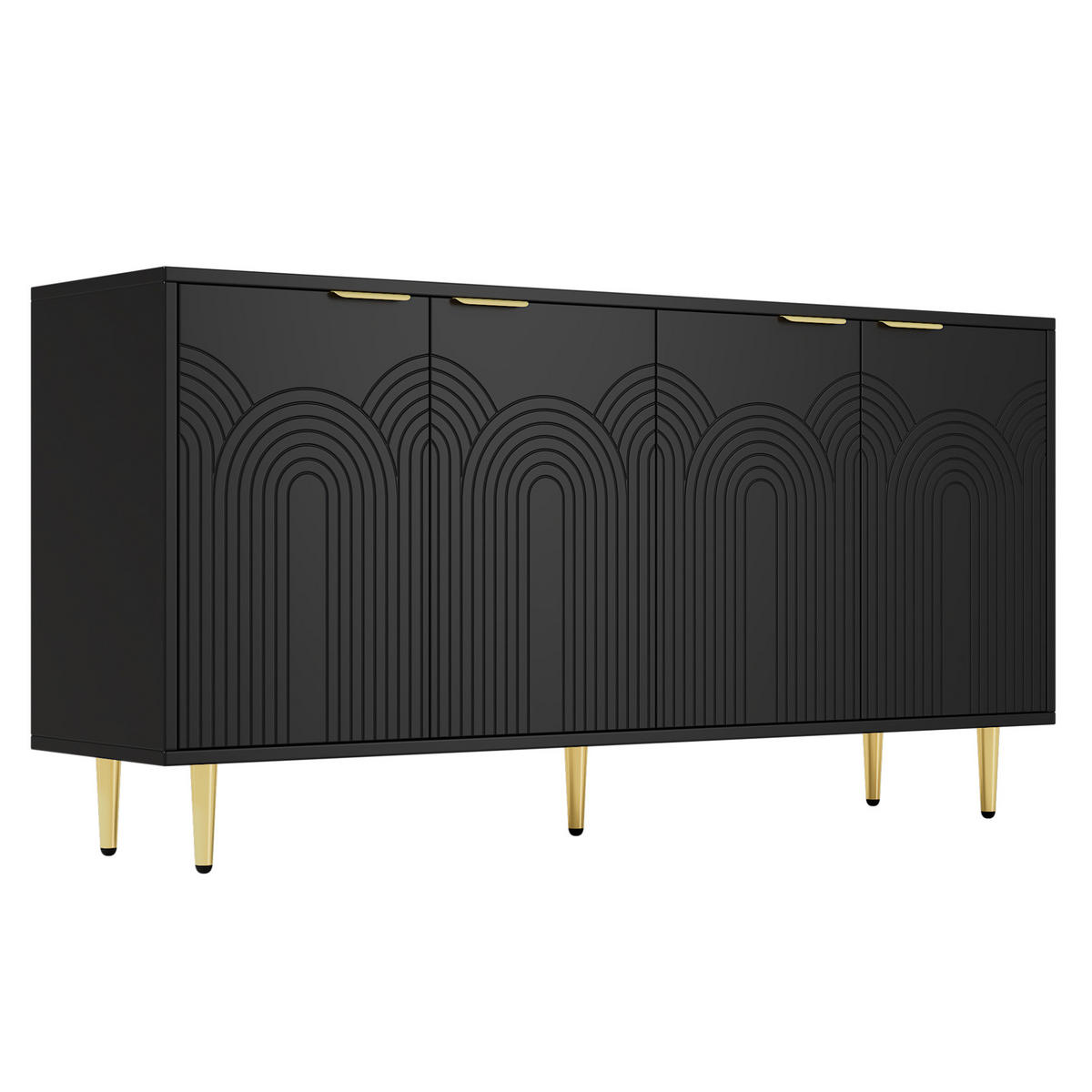SIDEBOARD 160/40/80 cm mit 4 Türen, verstellbaren Einlegeböden und Soft-Close-Scharnieren, MDF/Spanplatte, Schwarz - Schwarz, Holzwerkstoff (160/80/40cm) - Redom
